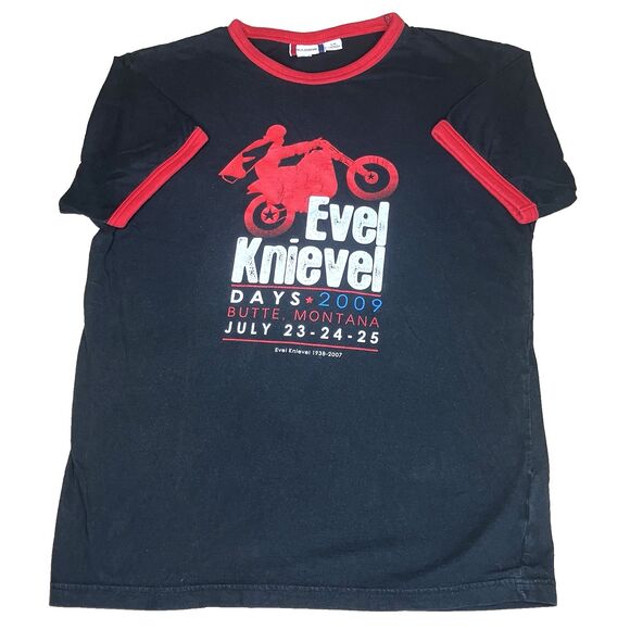 Evel Knievel Days T Shirt 2009 RARE Ringer Black L Men Biker Stunt Cycle MT - Picture 2 of 12